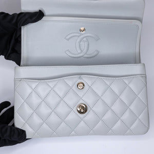 CHANEL SMALL CLASSIC DOUBLE FLAP LIGHT GREY LAMBSKIN LGHW