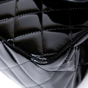 CHANEL JUMBO CLASSIC DOUBLE FLAP BAG PATENT BLACK SHW