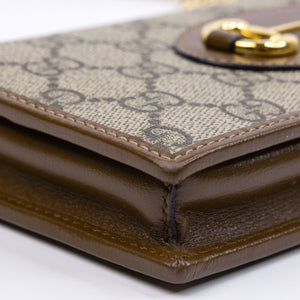 GUCCI HORSEBIT 1955 WALLET ON CHAIN GG SUPREME CANVAS BEIGE/DARK BROWN GHW