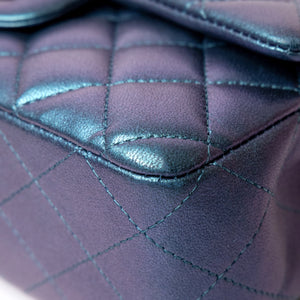 CHANEL IRIDESCENT BLUE TURQUOISE MINI CLASSIC FLAP BAG RUTHENIUM HARDWARE