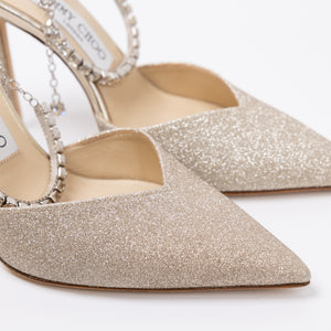 JIMMY CHOO SAEDA 100 PLATINUM ICE/CRYSTAL SIZE 37