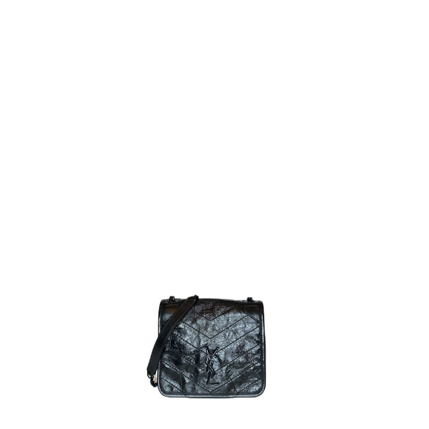 SAINT LAURENT / YSL NIKKI CRINKLED CALFSKIN NIKKIWALLET ON CHAIN